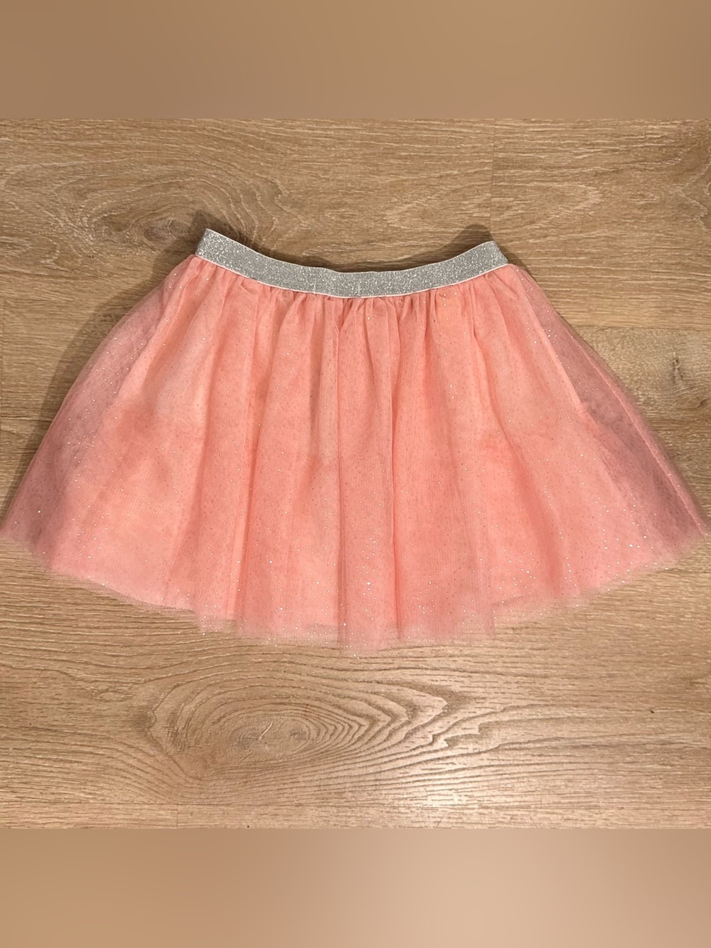 Girls' Pink Glitter Tulle Skirt with Silver Elastic Waistband
